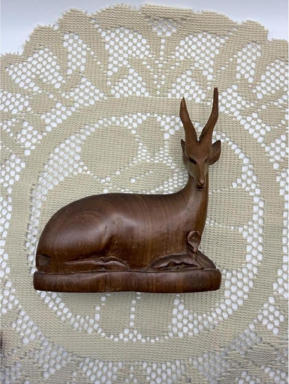 Hand Carved Wooden Gazelle Antelope Sculpture Made In Kenya African Safari Decor
